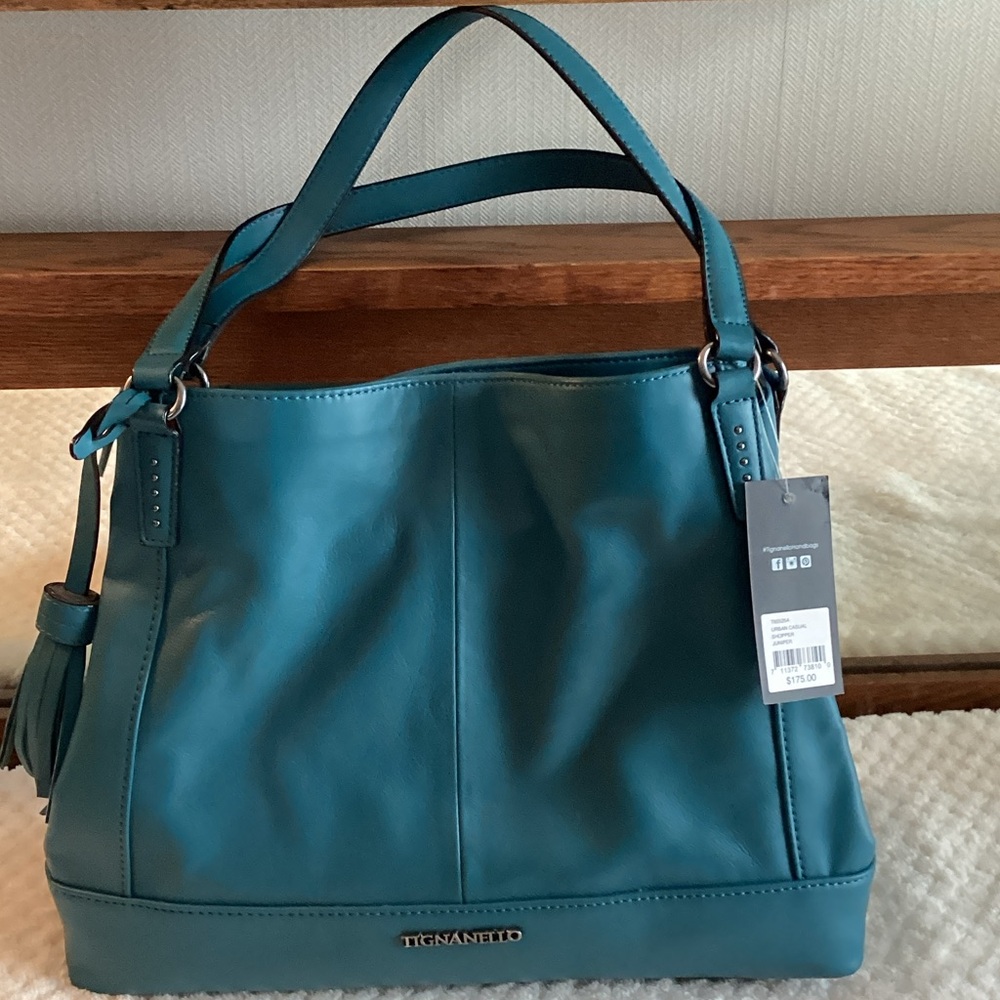 Tignanello Blue Leather Shoulder Bag
